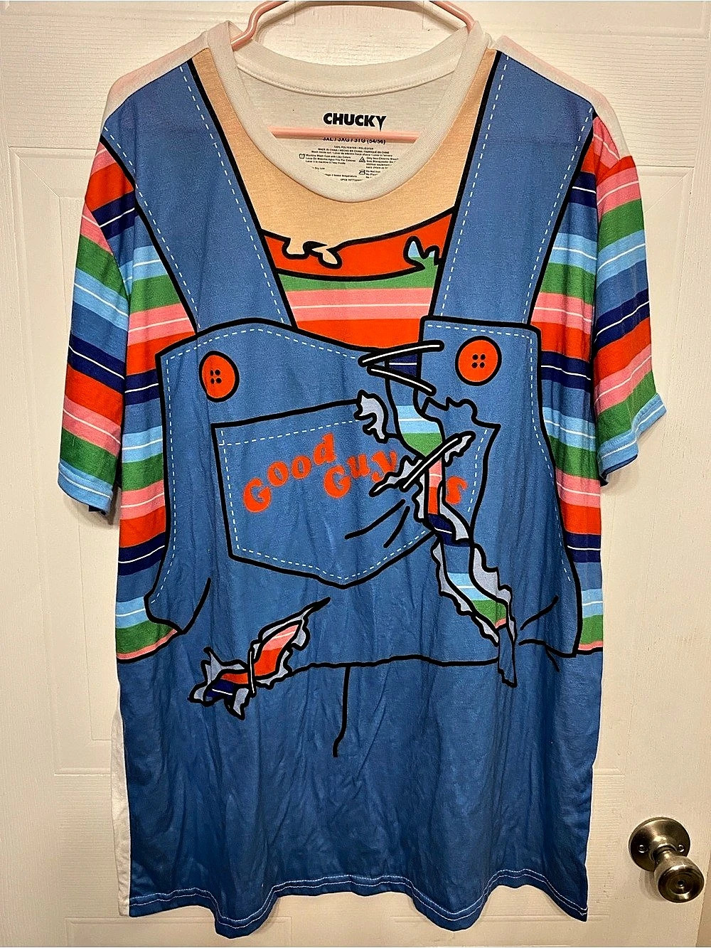 Chucky Good Guys Costume T-Shirt Adult 3X Blue & Multicolor